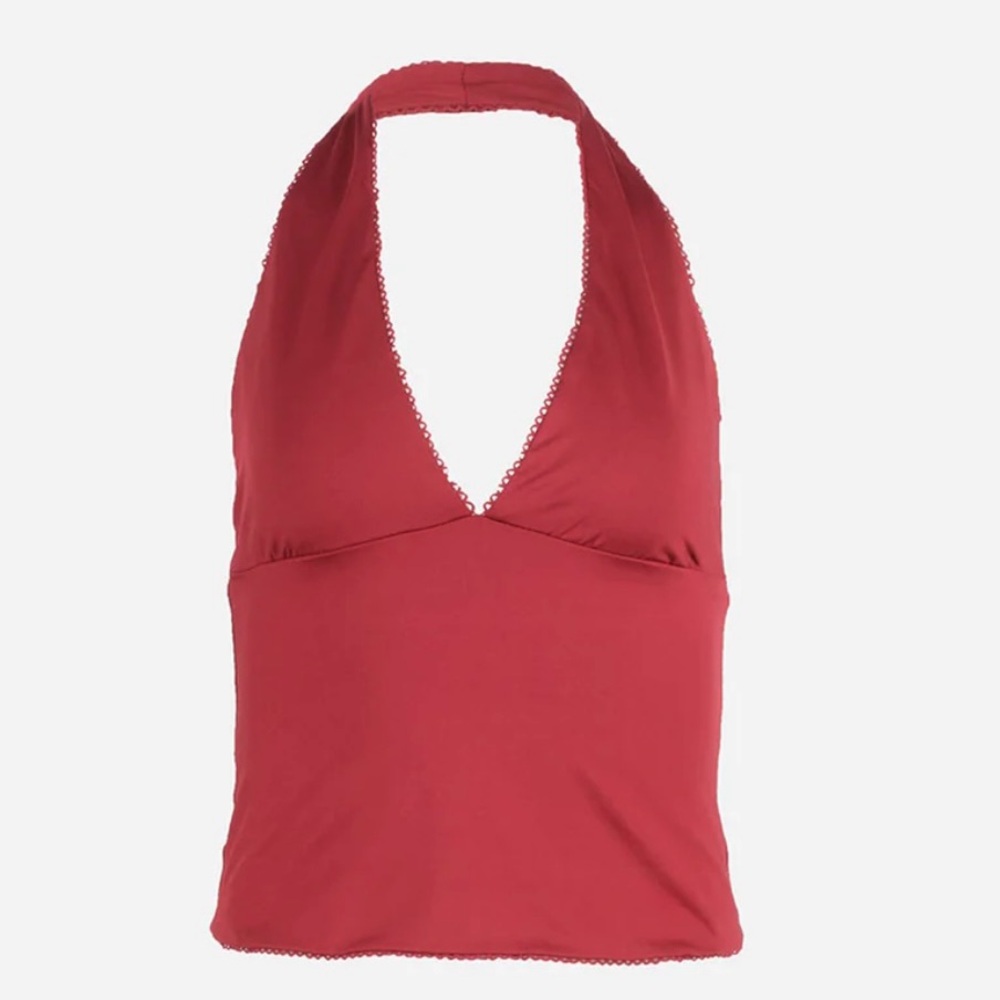 Cotton Candy LA Deep V-Neck Halter Top - Wine - Size XS